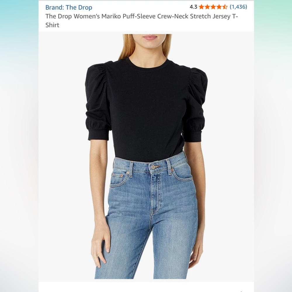 The Drop Women's Mariko Puff-Sleeve Crew-Neck Stretch Jersey T-Shirt